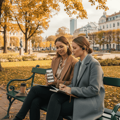 Audio tour device for Riga self-guided tour by Uvamai Niche Tourism, showing headphones and tour interface.
