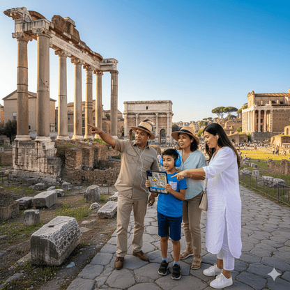 Audio tour device for Rome Self-Guided Audio Tour by Uvamai Niche Tourism, showing headphones and map interface.