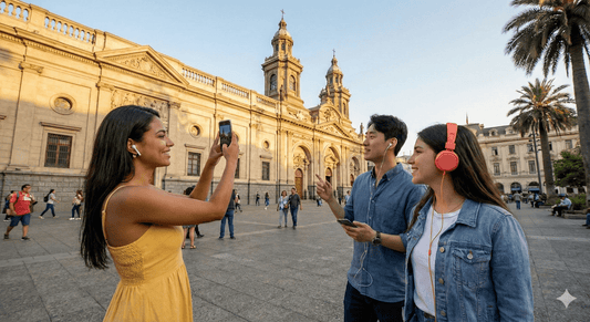 Audio guide for Santiago self-guided tour by Uvamai Niche Tourism, featuring city landmarks and scenic views.