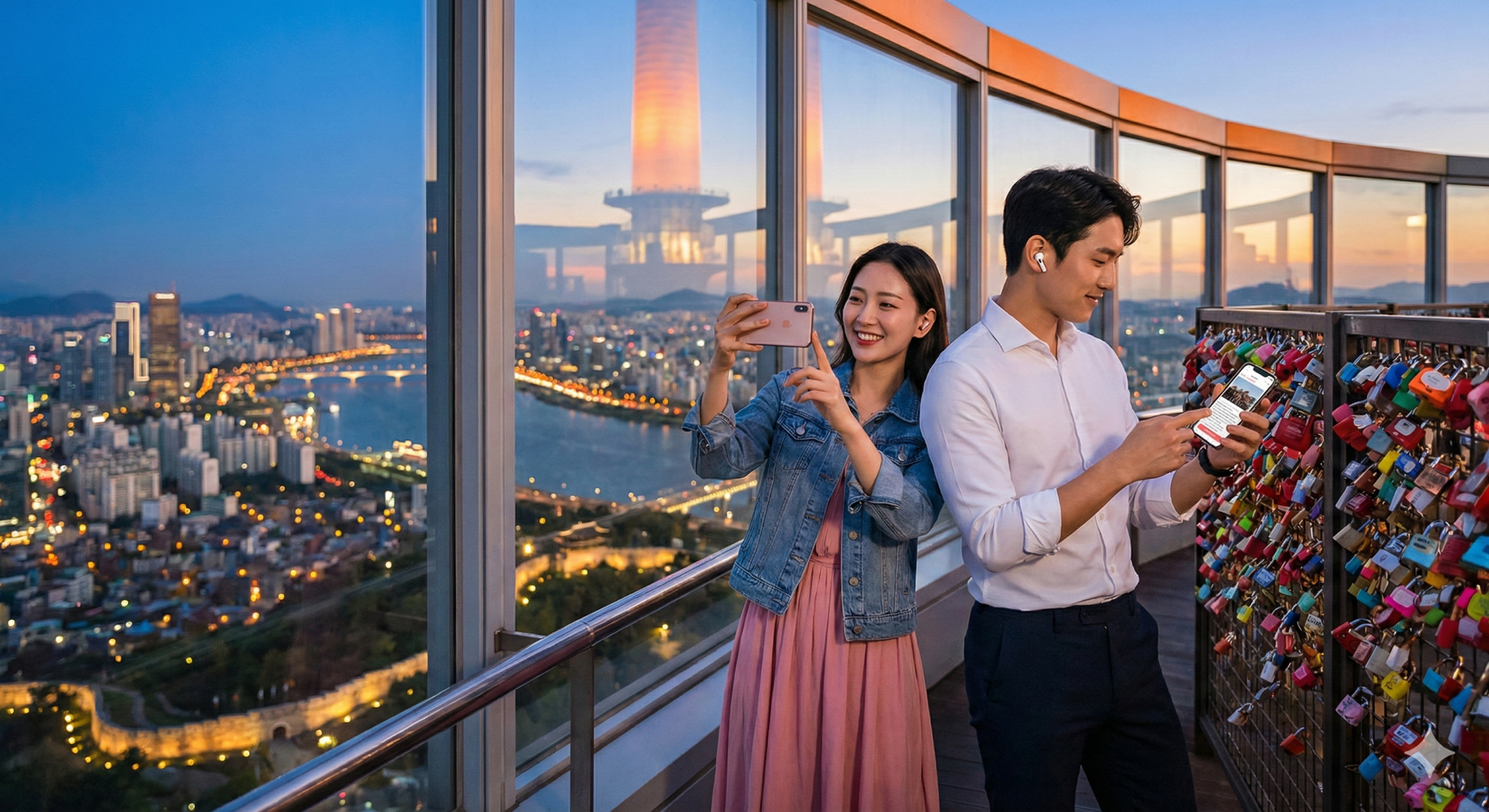 Seoul Self-Guided Audio Tour by Uvamai Niche Tourism, featuring headphones and mobile device with tour interface.