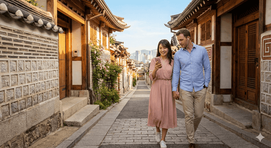 Self-guided audio tour device for Seoul by Uvamai Niche Tourism, featuring headphones and digital interface for exploring the city.