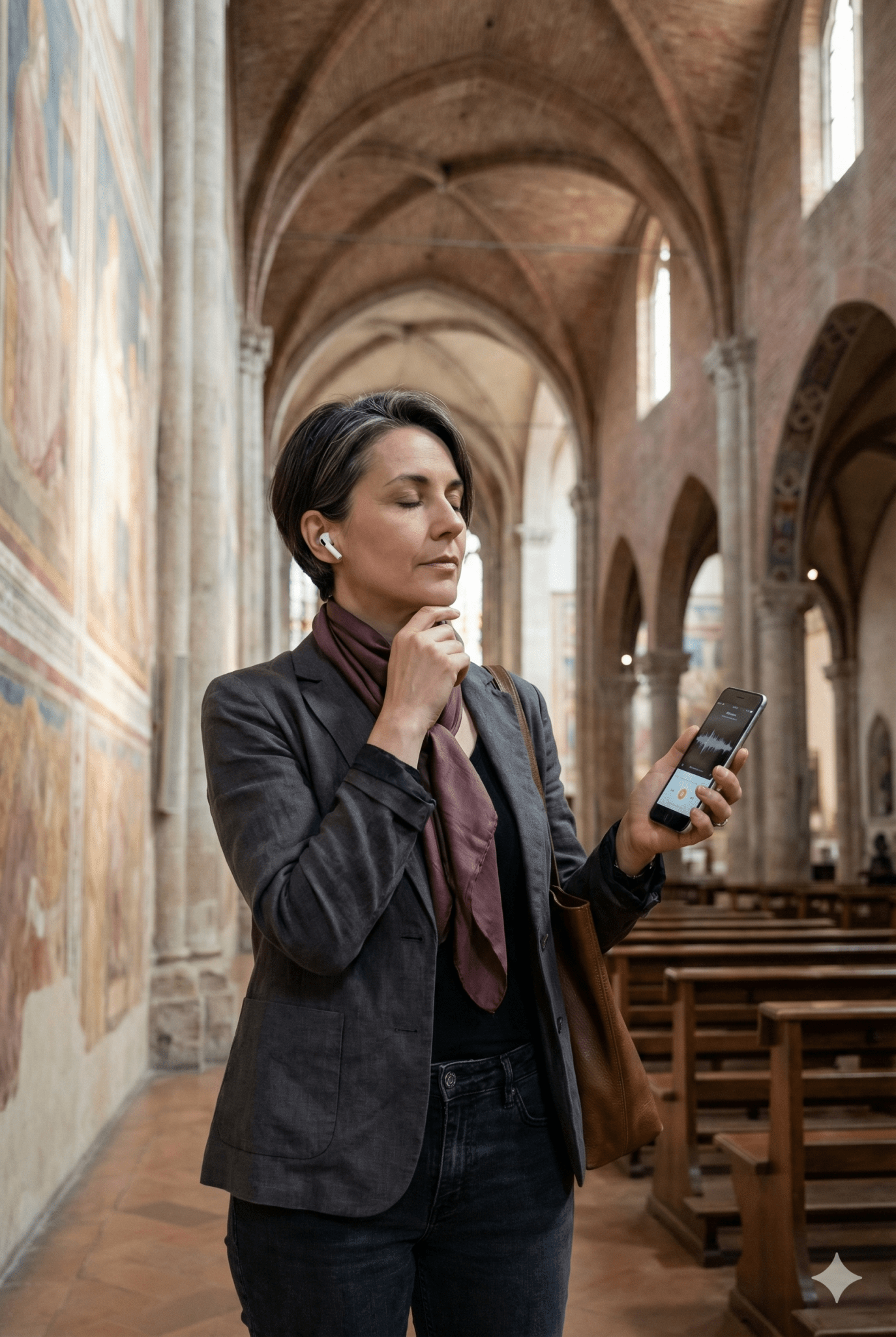 Audio tour device for Siena, Uvamai Niche Tourism's self-guided audio tour with headphones and tour guide interface.