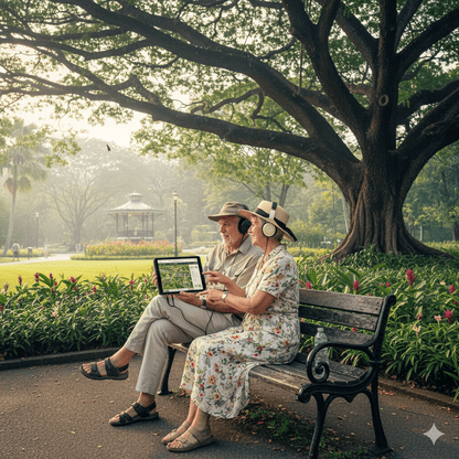 Singapore Self-Guided Audio Tour by Uvamai Niche Tourism, featuring a smartphone with audio tour app and iconic cityscape background.