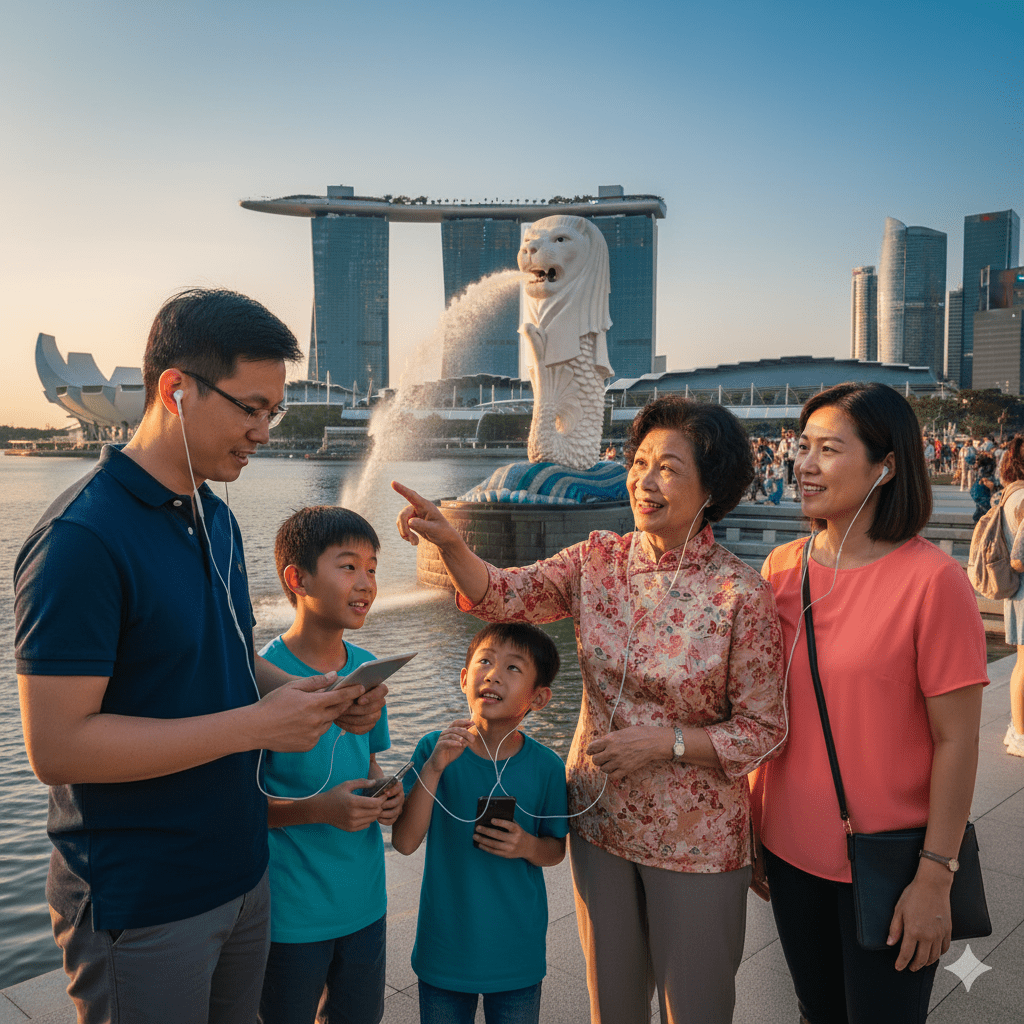 Singapore self-guided audio tour by Uvamai Niche Tourism, featuring maps, headphones, and scenic city highlights.