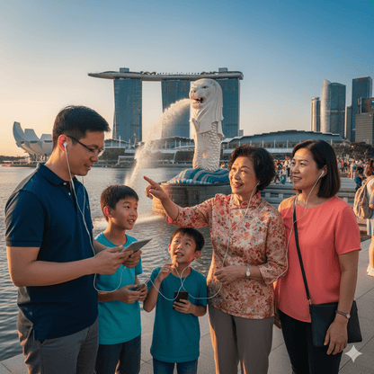 Singapore self-guided audio tour by Uvamai Niche Tourism, featuring maps, headphones, and scenic city highlights.