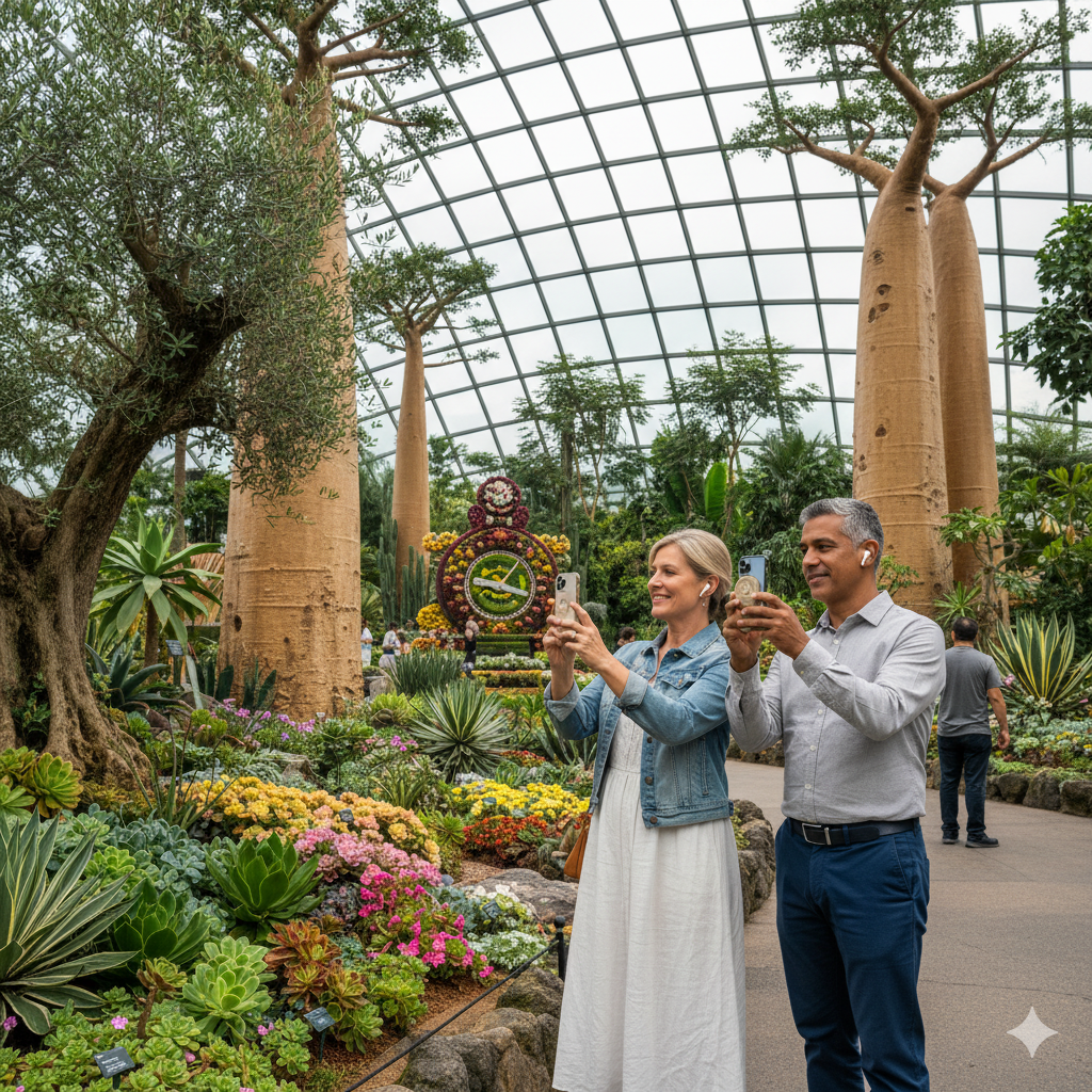 Singapore self-guided audio tour by Uvamai Niche Tourism, featuring headphones and tour guide app visuals.