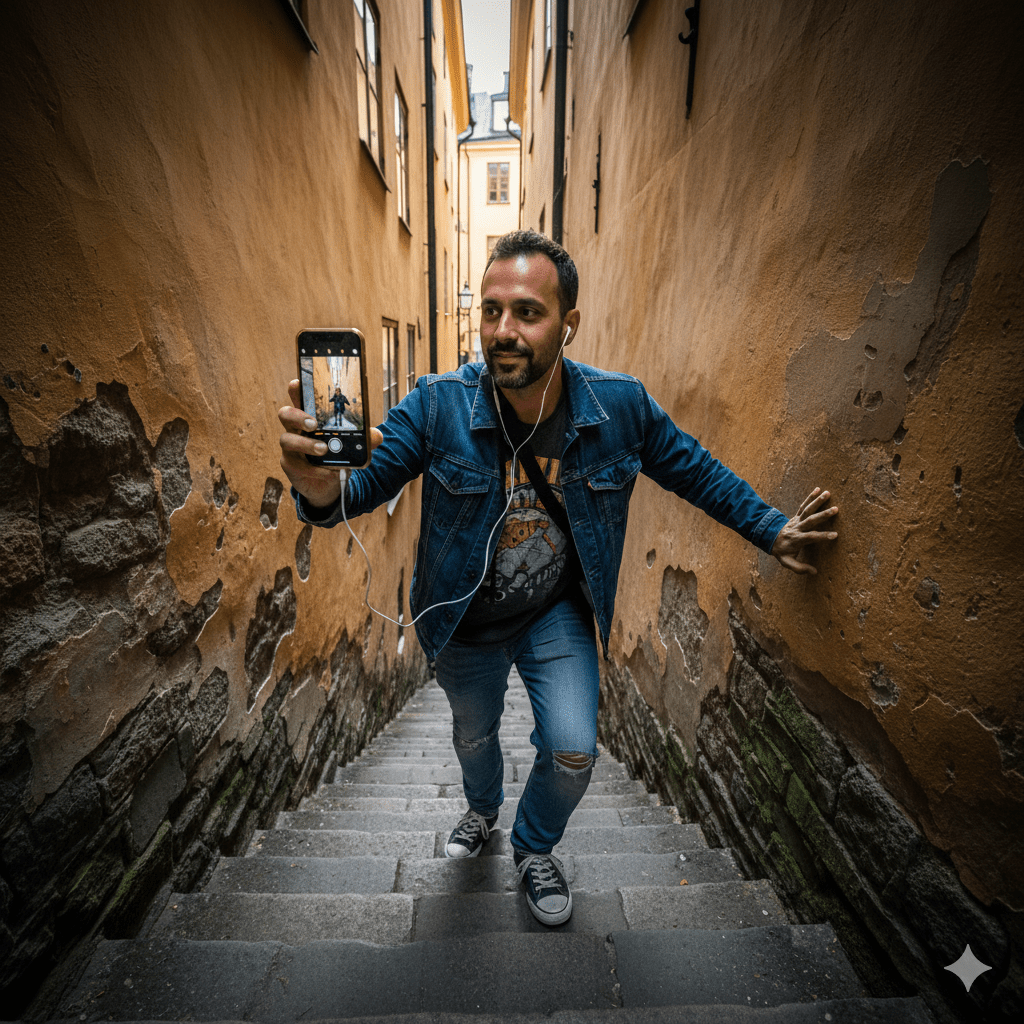 Stockholm Self-Guided Audio Tour by Uvamai Niche Tourism, featuring a smartphone with map and audio playback for exploring Stockholm.