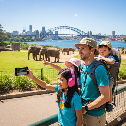Sydney Self-Guided Audio Tour by Uvamai Niche Tourism, featuring a smartphone with map and headphones for exploring Sydney.