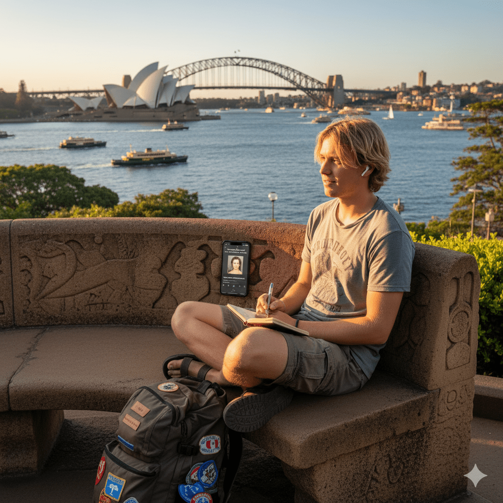 Sydney Self-Guided Audio Tour by Uvamai Niche Tourism, featuring headphones and map, guiding through iconic Sydney landmarks.