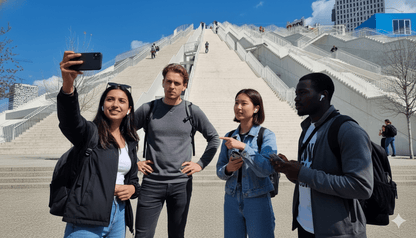 Tirana Self-Guided Audio Tour by Uvamai Niche Tourism, featuring a smartphone with map and headphones for exploring Tirana.
