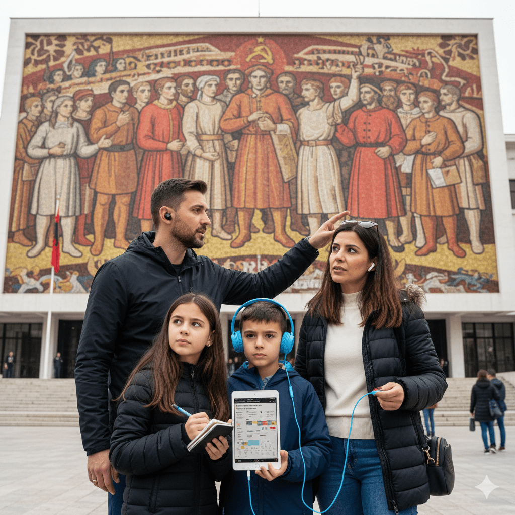 Audio guide for Tirana Self-Guided Audio Tour by Uvamai Niche Tourism, featuring city landmarks and scenic views.