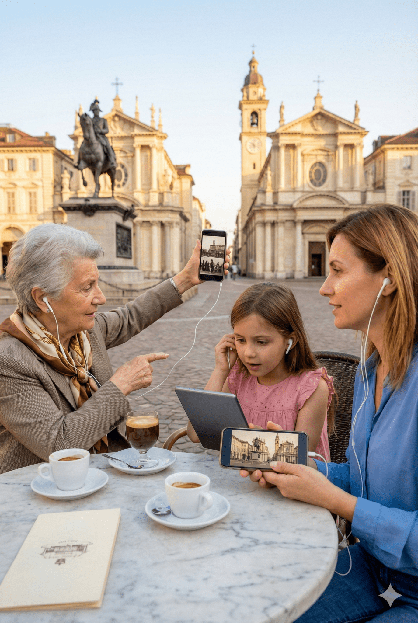 Audio tour device for Turin self-guided tour by Uvamai Niche Tourism, showing headphones and tour guide interface.