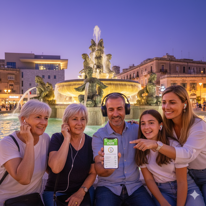 Valletta self-guided audio tour by Uvamai Niche Tourism, showing a smartphone and headphones with historical cityscape background.