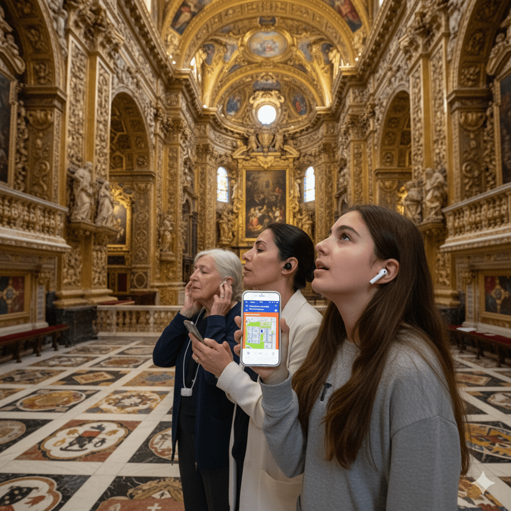 Audio tour device for Valletta self-guided tour by Uvamai Niche Tourism, featuring headphones and tour controls.