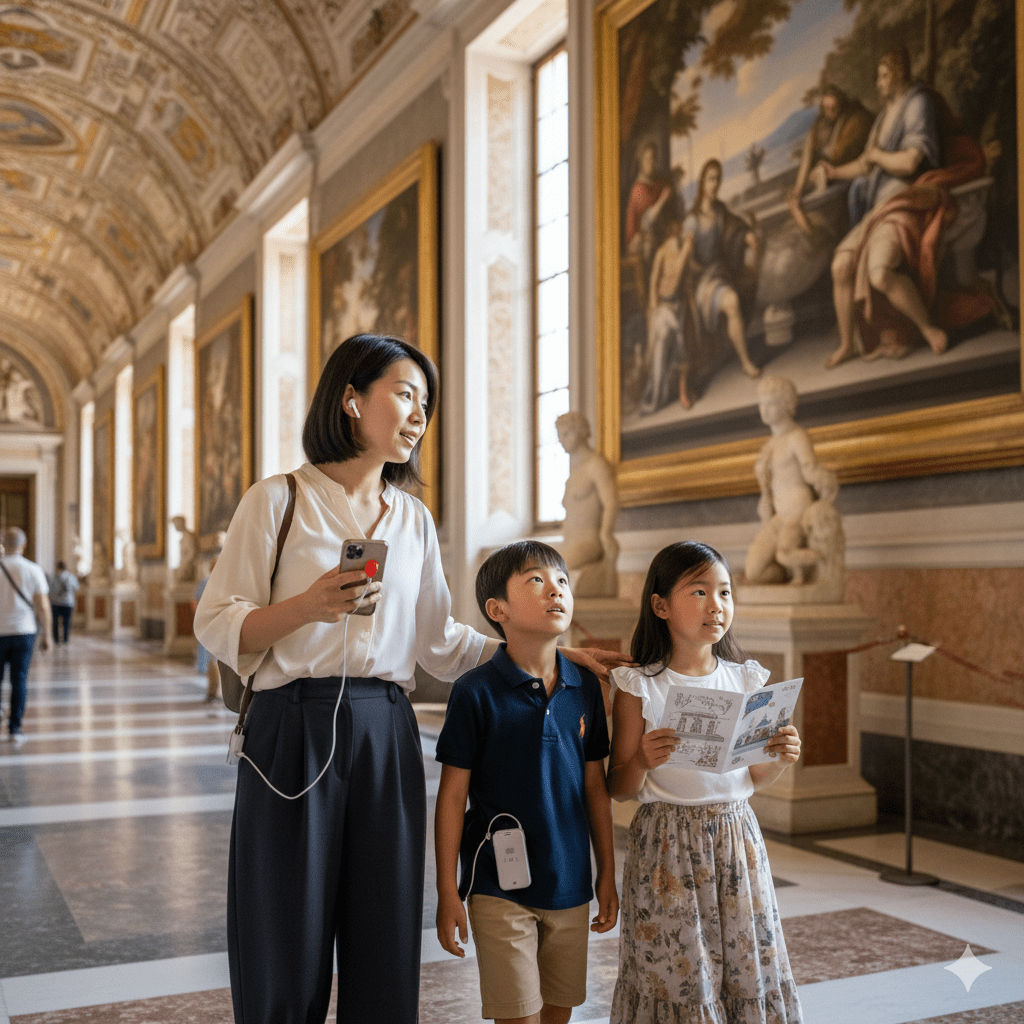 Vatican City Self-Guided Audio Tour by Uvamai Niche Tourism, showing a smartphone with the tour app open over Vatican landmarks.