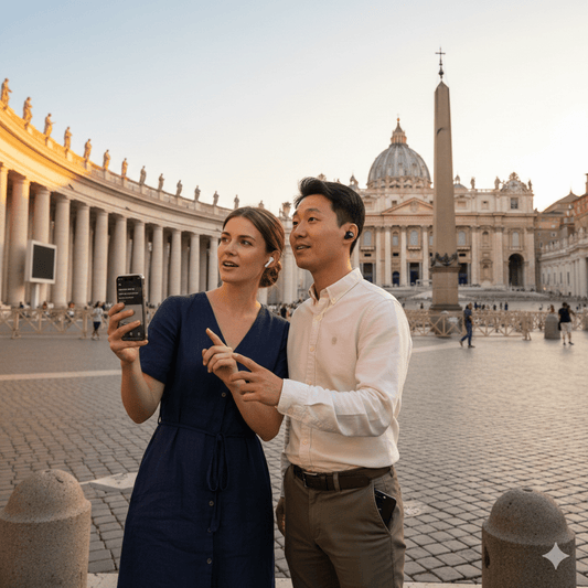 Vatican City self-guided audio tour by Uvamai Niche Tourism, showing a map and audio device for exploring Vatican attractions.