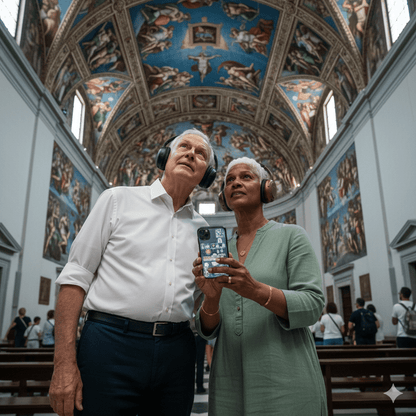 Vatican City Self-Guided Audio Tour by Uvamai Niche Tourism, showing a smartphone with map and audio controls for exploring Vatican sites.