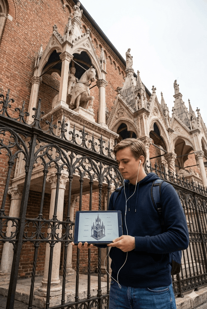Verona Self-Guided Audio Tour by Uvamai Niche Tourism showing a smartphone with Verona landmarks on screen.