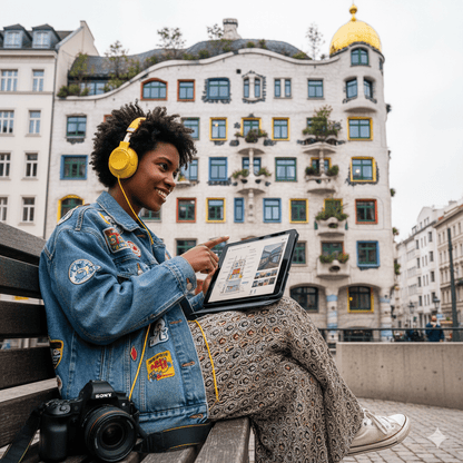 Vienna Self-Guided Audio Tour by Uvamai Niche Tourism displayed on a mobile device, showcasing city landmarks and audio interface.