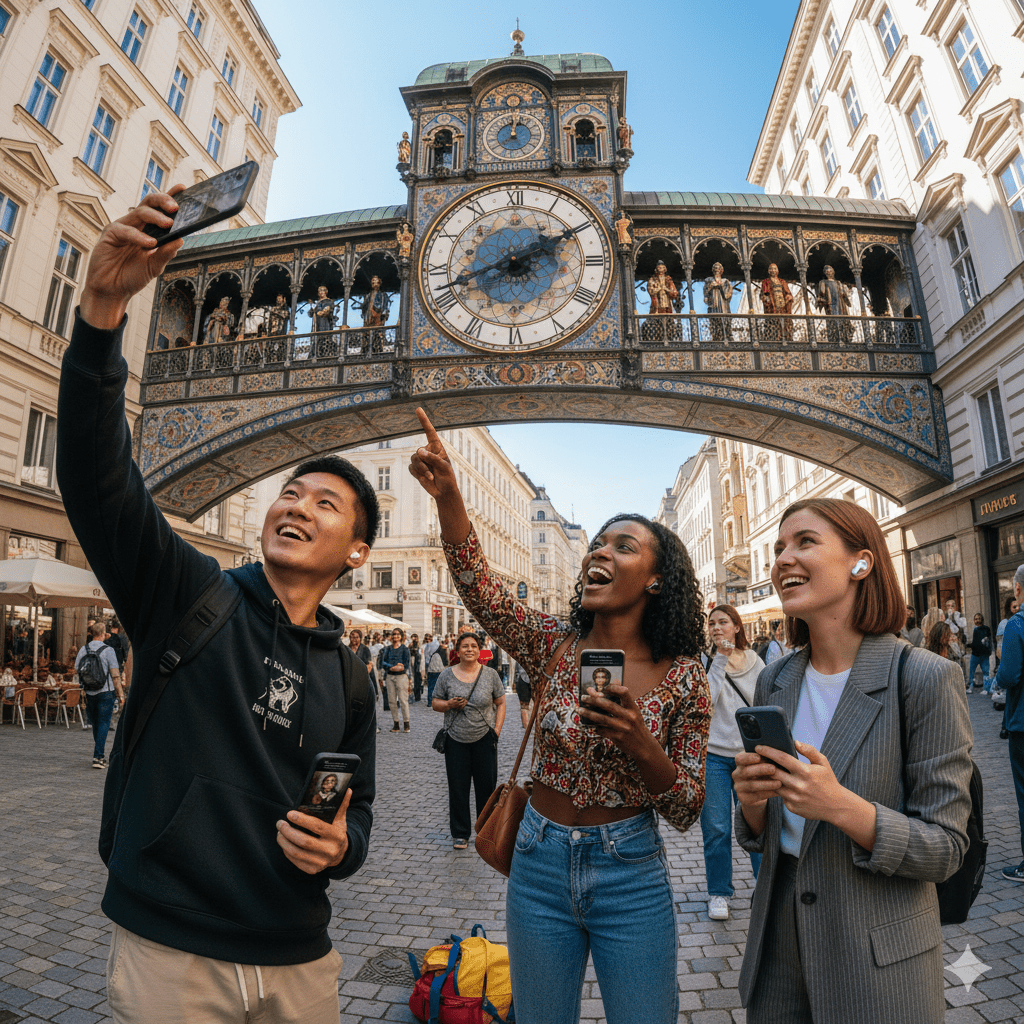 Audio tour device for Vienna self-guided tour by Uvamai Niche Tourism, showing headphones and tour controls.