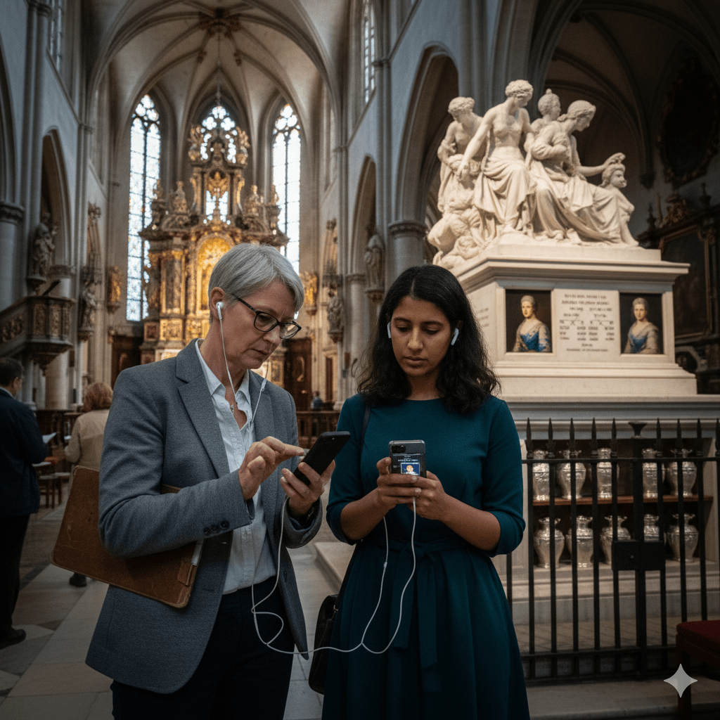 Self-guided audio tour of Vienna by Uvamai Niche Tourism, showing a map and audio device for exploring the city independently.