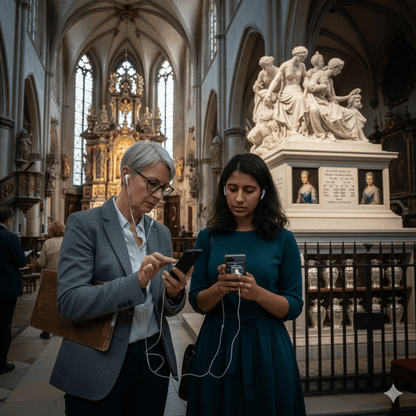 Self-guided audio tour of Vienna by Uvamai Niche Tourism, showing a map and audio device for exploring the city independently.
