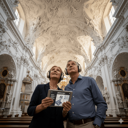 Audio guide for Vilnius self-guided tour by Uvamai Niche Tourism, showing a smartphone with maps and headphones.