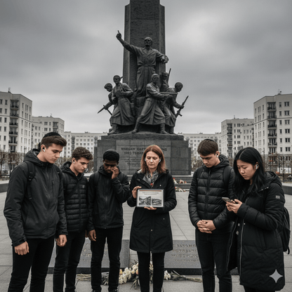 Audio guide device for Warsaw self-guided tour by Uvamai Niche Tourism, featuring headphones and tour interface on a portable device.