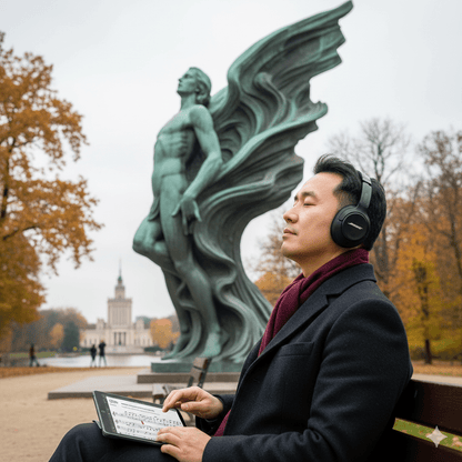Audio tour guide device for Warsaw Self-Guided Audio Tour by Uvamai Niche Tourism, with headphones and map interface.