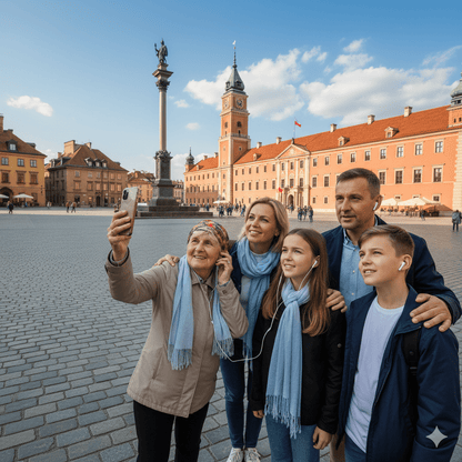 Self-guided audio tour of Warsaw by Uvamai Niche Tourism, featuring historical landmarks and city views.
