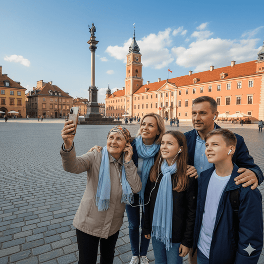 Self-guided audio tour of Warsaw by Uvamai Niche Tourism, featuring historical landmarks and city views.