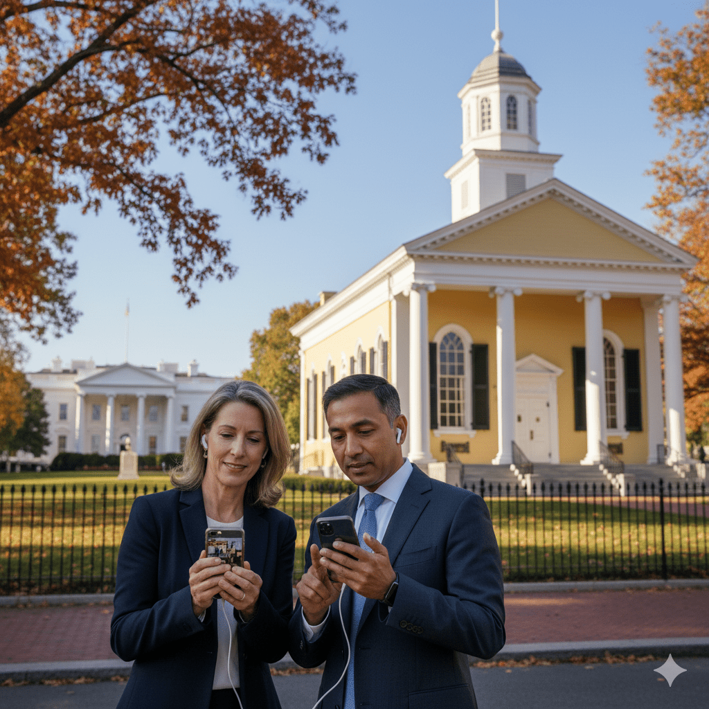 Self-guided audio tour of Washington DC by Uvamai Niche Tourism, featuring landmarks and historic sites.