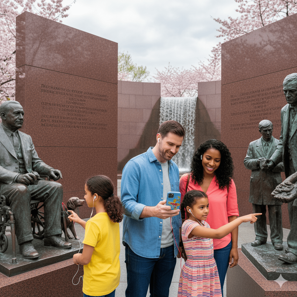 Self-guided audio tour for Washington DC by Uvamai Niche Tourism, featuring historical landmarks and city sights.