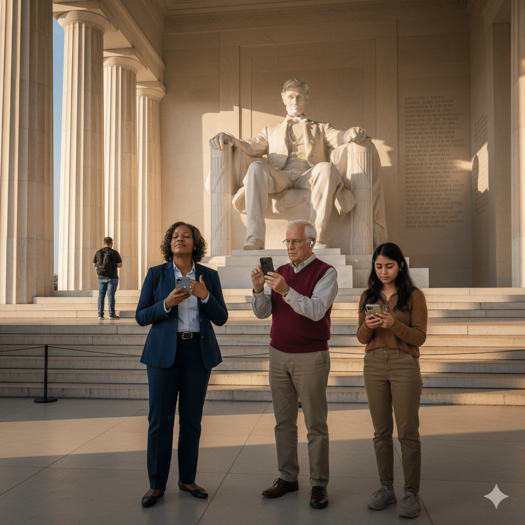 Audio tour device for Washington DC self-guided sightseeing experience by Uvamai Niche Tourism, featuring headphones and tour controls.