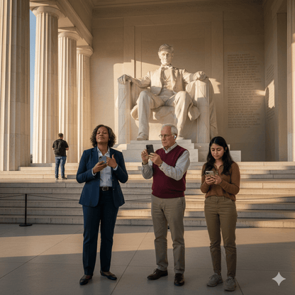 Audio tour device for Washington DC self-guided sightseeing experience by Uvamai Niche Tourism, featuring headphones and tour controls.